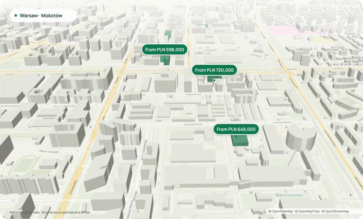 Warsaw property map showing developments and neighborhood context