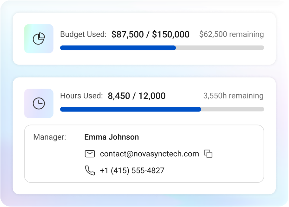 TimeMe delivery view illustrating remaining effort and project budget